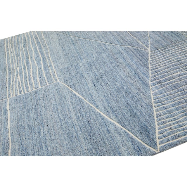 2020s Abstract Morocan Style Modern Wool Rug in Blue by Apadana For Sale In New York - Image 6 of 7