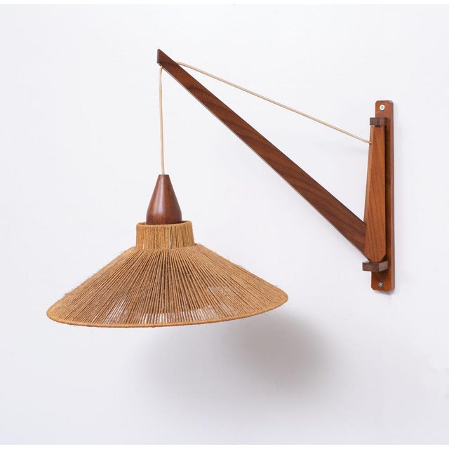 Wall Lamp in Teak and Sisal from Temde, Switzerland, 1960s For Sale - Image 4 of 9