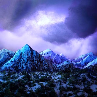 Blue Mountains by Stephen Dorsett | Acrylic Painting of blue mountains under a cloudy sky For Sale