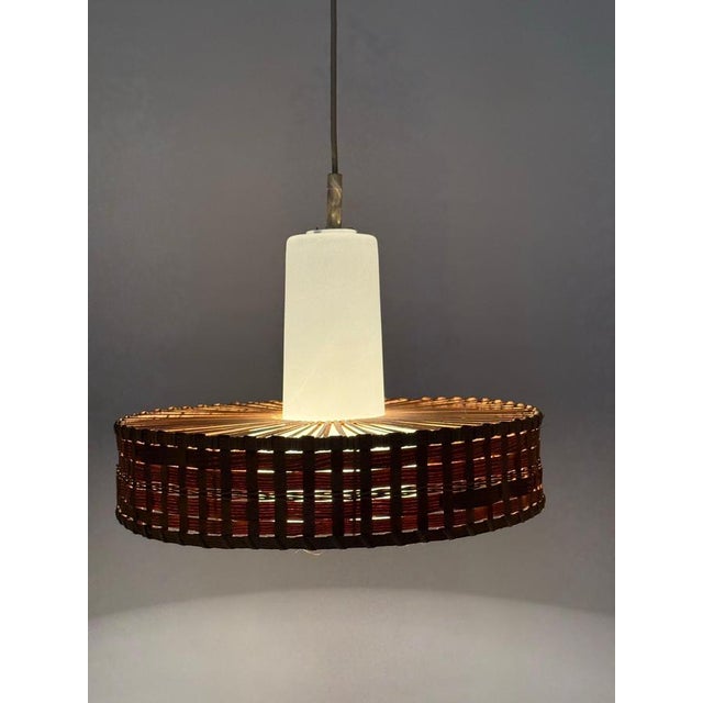 Mid-Century Modern Glass Pinewood Raffia Hanging Lamp by Doria, 1960s For Sale - Image 4 of 17