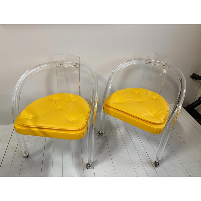 Textile Vintage 1970s Postmodern Charles Hollis Jones Style Lucite Set of Rolling Chairs For Sale - Image 7 of 12