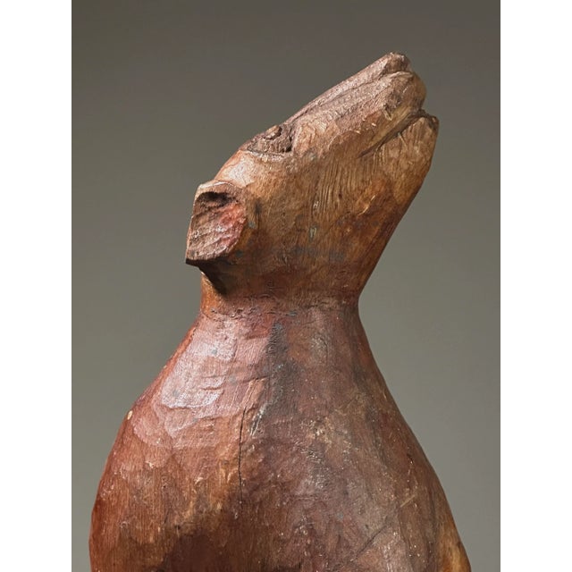 Antique Hand Carved Folk Art Howling Dog Sculpture For Sale In Philadelphia - Image 6 of 11