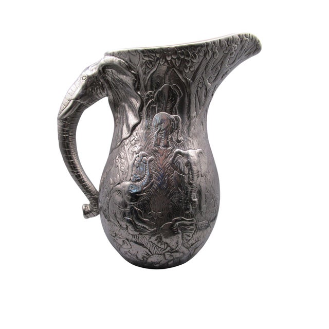 Contemporary Vintage Arthur Court 1980 Cast Aluminum Elephant Embossed Pitcher Jungle Safari Design For Sale - Image 3 of 11