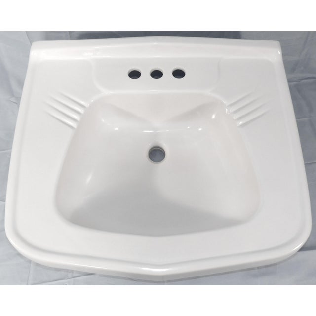 1940s 1948 Vintage Art Deco White Vitreous China Pedestal Sink in Excellent Condition For Sale - Image 5 of 18