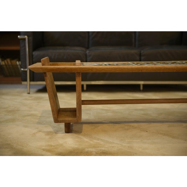 1950s Coffee Table with Magazine Rack in Oak and Ceramic by Guillerme et Chambron for Votre Maison, 1950s For Sale - Image 5 of 12