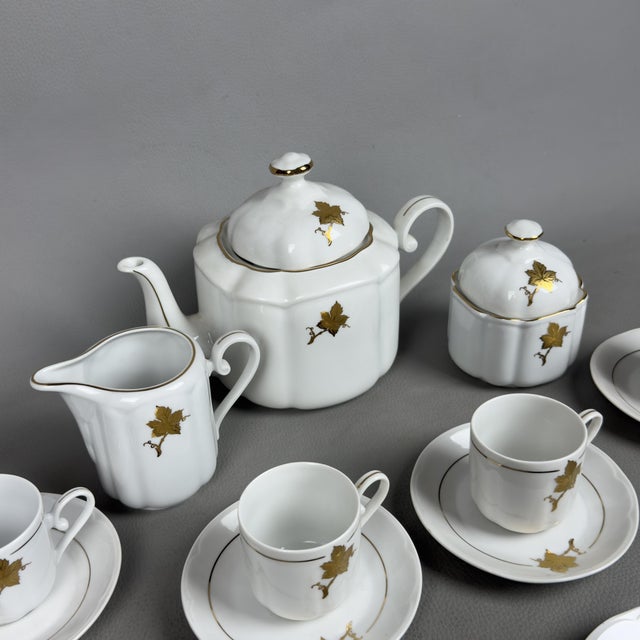 Gold Leaf Porcelain Coffee Service from Regent Alba Iulia, Set of 27 For Sale - Image 3 of 11
