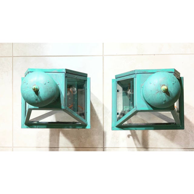 Metal Pair of Architectural Copper Lantern / Sconces Wall Hanging For Sale - Image 7 of 15