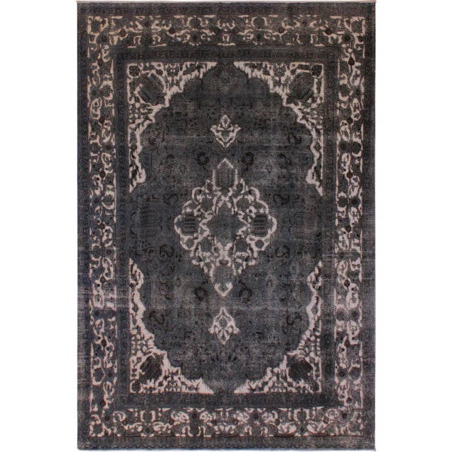 1990s Vintage Distressed Ivory & Blue Wool Rug- 8'2 X 11'8 For Sale