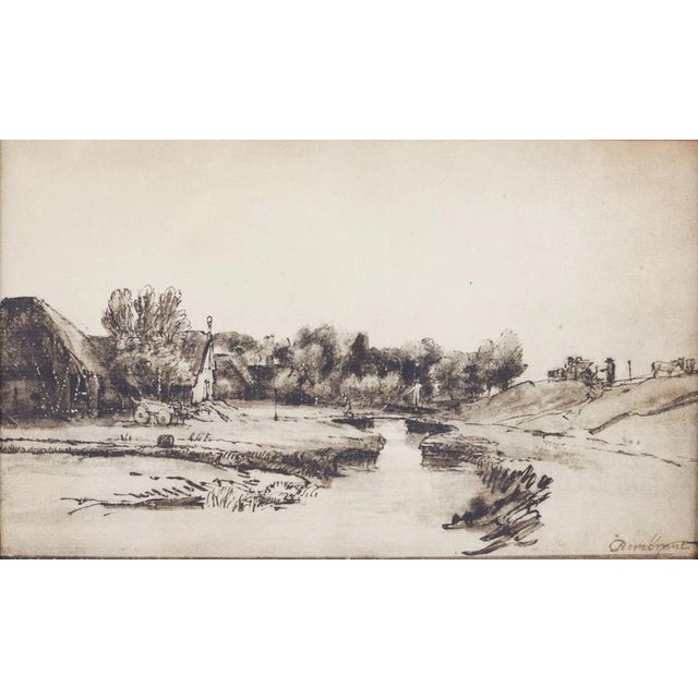 After Rembrandt, Landscape with a Canal, Pen Drawing, 19th Century For Sale - Image 4 of 6