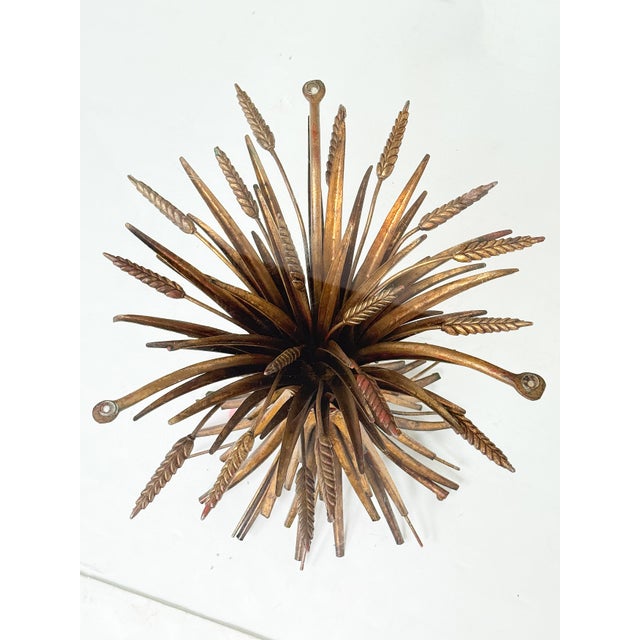 Italian Wheat Sheaf Low Table of Gilt Metal With Round Top of Glass For Sale - Image 9 of 9