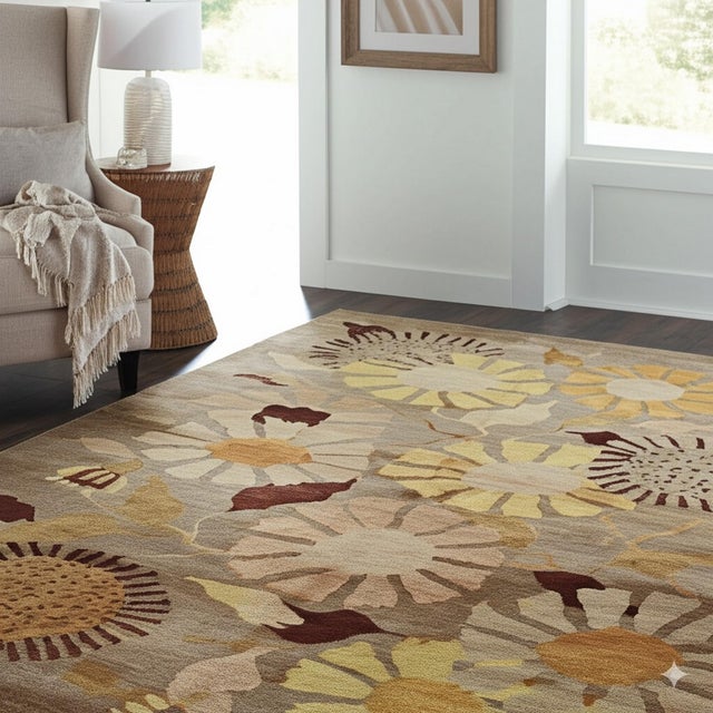8x10 Serene Timeless Brown Geometric Floral Modern Hand Knotted Wool Carpet Rug For Sale - Image 4 of 5