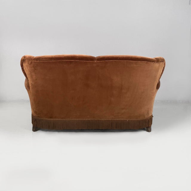 1930s Italian Art Deco Two-Seater Sofa in Brown Velvet, 1930s For Sale - Image 5 of 18