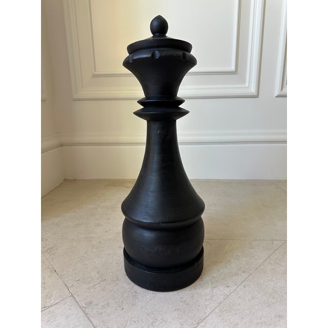 Black Vintage Handmade 17” Solid Wood Queen Chess Piece Sculpture For Sale - Image 8 of 16