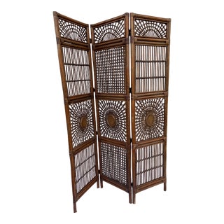 Vintage Mid-Century Bamboo and Wicker Room Divider Screen For Sale