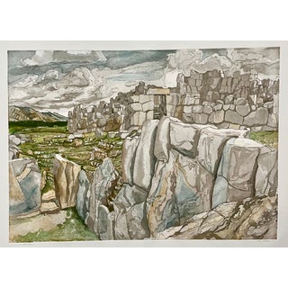 Philip Pearlstein, American Modernist Sacsahuaman Landscape Aquatint Etching Philip Pearlstein, 1979 For Sale