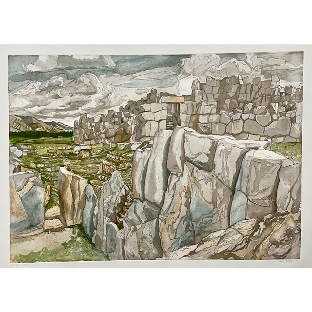 Philip Pearlstein, American Modernist Sacsahuaman Landscape Aquatint Etching Philip Pearlstein, 1979 For Sale