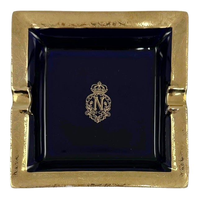 Vintage Le Negresco Hotel Nice France Cobalt Blue Porcelain Ashtray For Sale