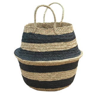 Brunna "Stripes Tribes" Black Beach Seagrass Basket For Sale