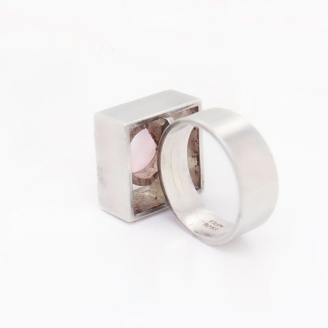 Vintage Neils Erik From Sterling Silver & Rose Quartz Bullet Cabochon Ring For Sale - Image 11 of 12