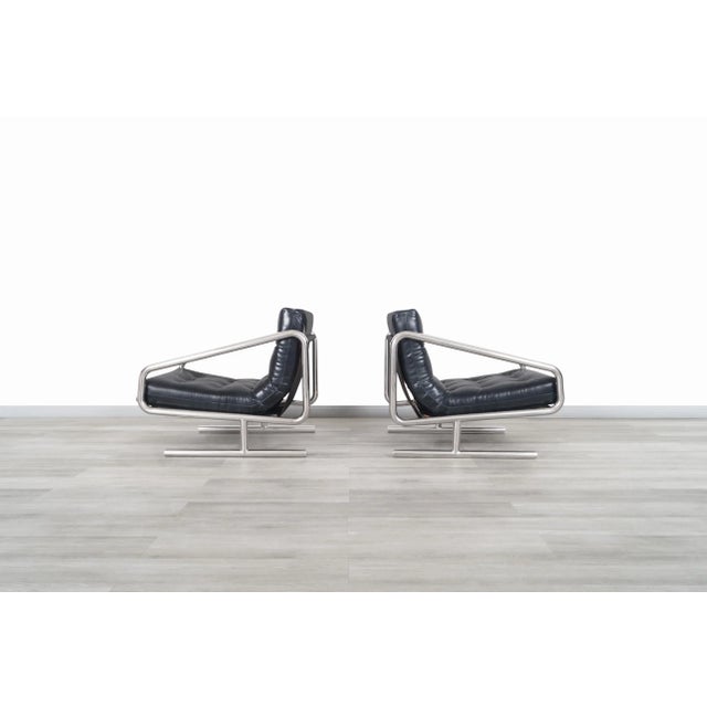 Mid-Century Modern Leather and Aluminum Lounge Chairs For Sale In Los Angeles - Image 6 of 13