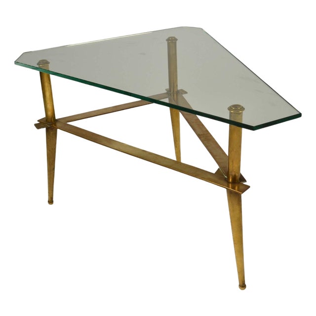 Italian Brass and Glass Tripod Coffee Table, 1950s For Sale