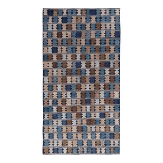 Rug & Kilim’s Scandinavian Style Rug in Blue, Beige-Brown Geometric Pattern For Sale