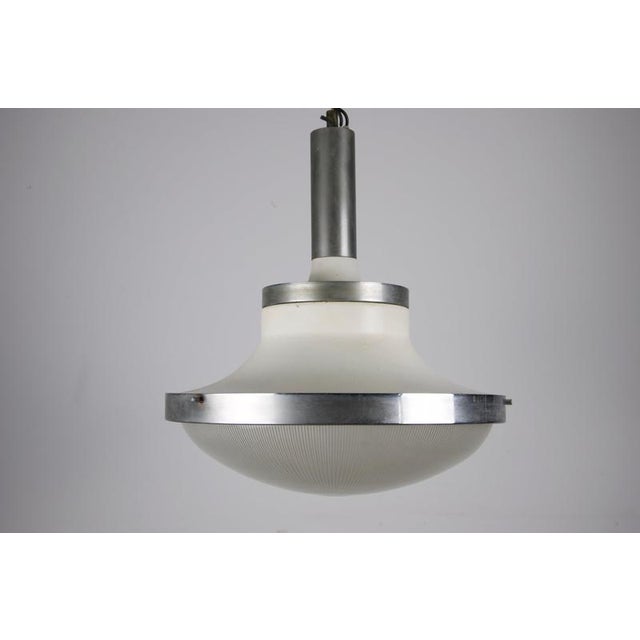 Chrome and Ribbed Glass Pendant Lamp in the style of Sergio Mazza for Artemide, 1960s For Sale - Image 3 of 11
