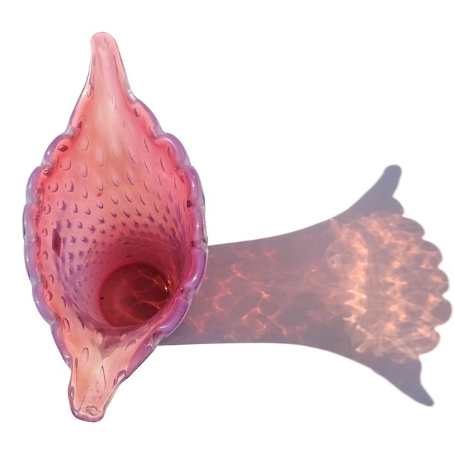 Murano Vintage Murano Fratelli Toso Opalescent Pink Control Bubbles Italian Art Glass Flared Rim Flower Vase For Sale - Image 4 of 11