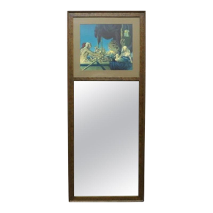 Large Antique Wall Mirror With Maxfield Parrish Print Insert “Cleopatra" C1920
