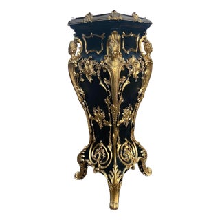 1980 Italian Baroque Black Gold Pedestal 1pc For Sale