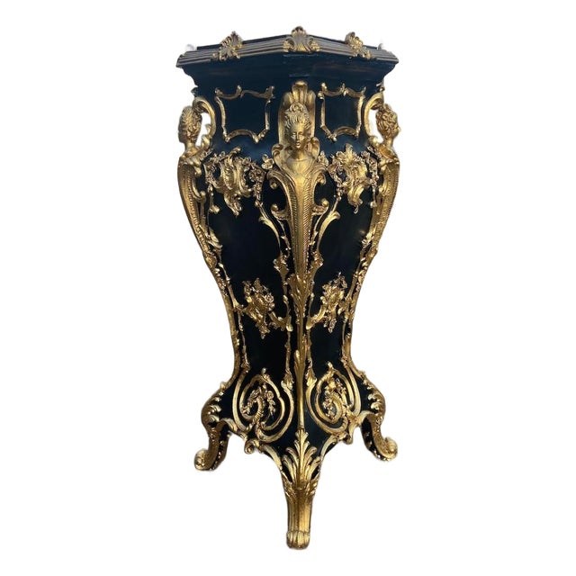 1980 Italian Baroque Black Gold Pedestal 1pc For Sale