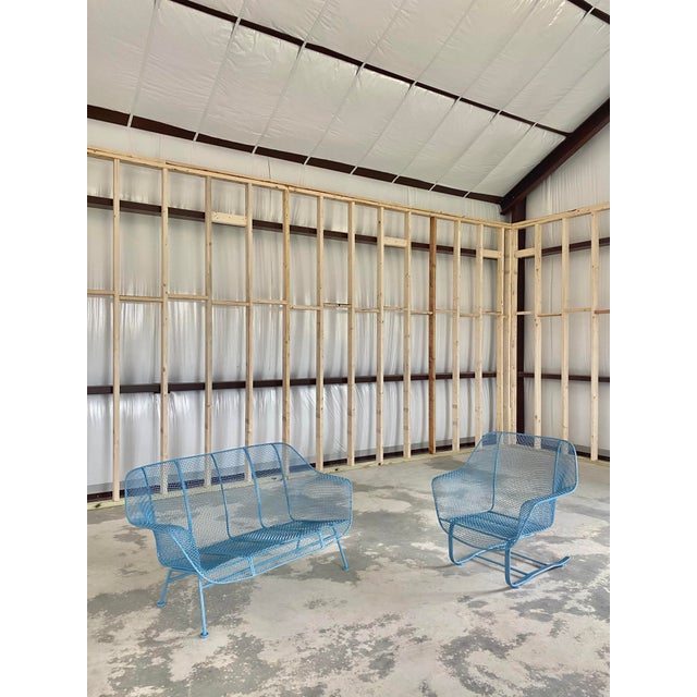 Wonderful set of 1950s 'Sculptura' pieces designed by John Woodard. The collection features iron frames and woven steel...