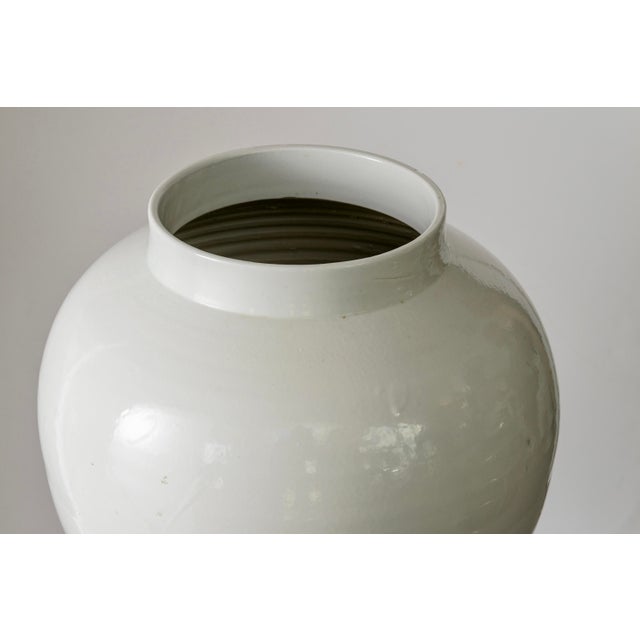 Pair of Large White Glazed Ceramic Temple Jars With Domed Lids For Sale In West Palm - Image 6 of 8