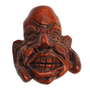 Chinese Bamboo Carved Happy Man Face Display