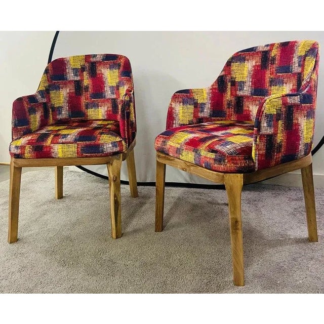 Mid-Century Modern Style Chair Multicolor Upholstery and Walnut Frame, a Pair For Sale - Image 10 of 13