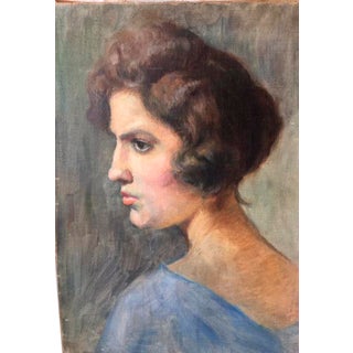 French Woman Oil on Canvas Portrait Painting For Sale