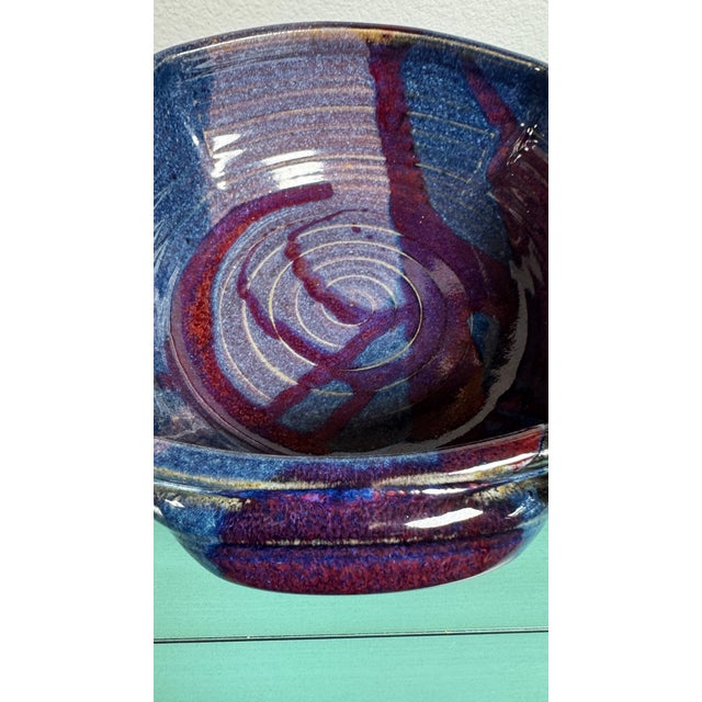 Purple Studio Art ,Vintage Stoneware in Handmade Double Handles Rare Signed Koi For Sale - Image 8 of 18