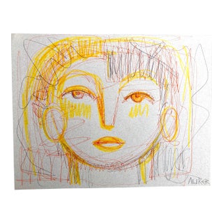 Original Ink on Cotton Paper Drawing by CL Auker, Woman in Gold For Sale