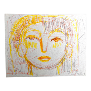 Original Ink on Cotton Paper Drawing by CL Auker, Woman in Gold