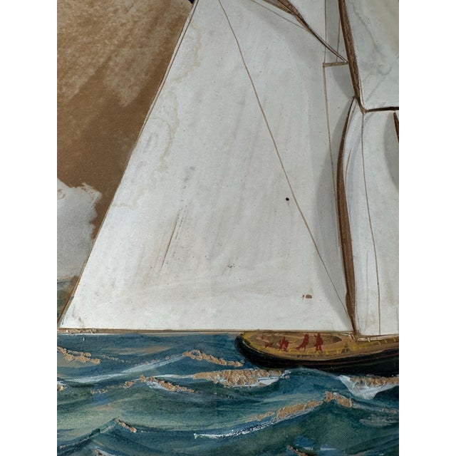 Vintage 3d Mixed-Media Maritime Ship Portrait of a Racing Yacht, Style of Thomas H. Willis. For Sale - Image 11 of 12