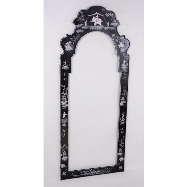 Black 20th Century Chinoiserie Black & White Painted Tole Mirror For Sale - Image 8 of 9