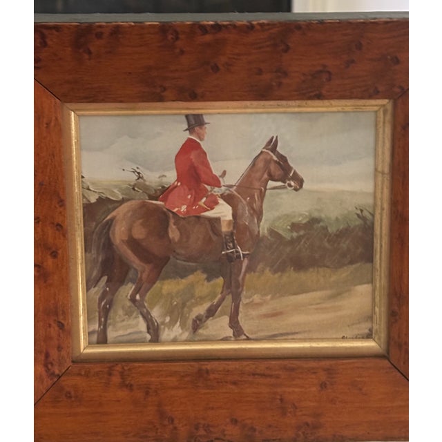 English English Fox Hunt Sporting Pictures in Antique Bird's Eye Maple Wood Frames - A Pair For Sale - Image 3 of 18