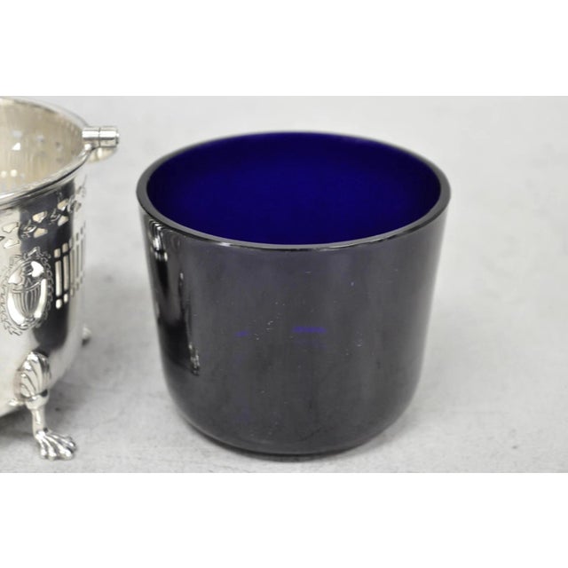 Mid 20th Century Barker Ellis English Regency Silver Plated Award Sugar Basket W/ Cobalt Blue For Sale - Image 12 of 15