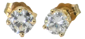 14k (585) Yellow Gold Natural Diamond Vintage Stud Earrings, A Pair