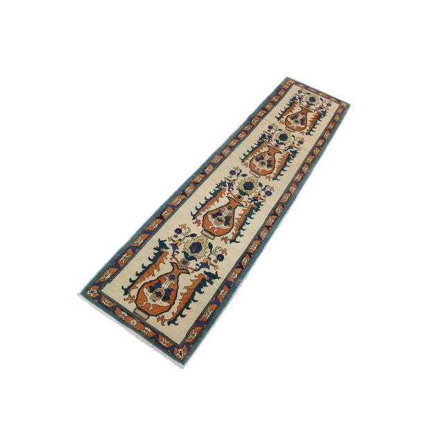 Art Nouveau Boho Chic Ziegler Ivory/Rust Wool Runner Rug- 2'8'' X 10'4'' For Sale - Image 3 of 10