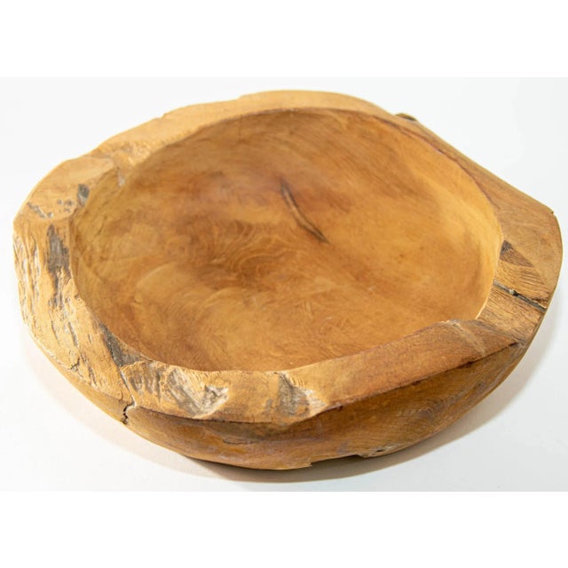 Vintage Organic Wood Root Bowl Natural Free Form Live Edge Sculptural Teak Bowl For Sale - Image 9 of 13