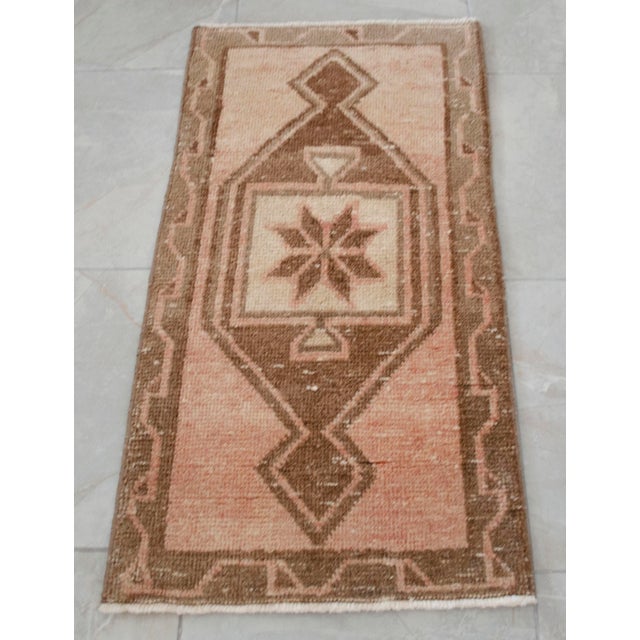 1970s Vintage Hand-Knotted Small Rug Distressed Turkish Rug Door Mat Bath Mat Entry Decor 2x3 Ft Approx For Sale - Image 12 of 14