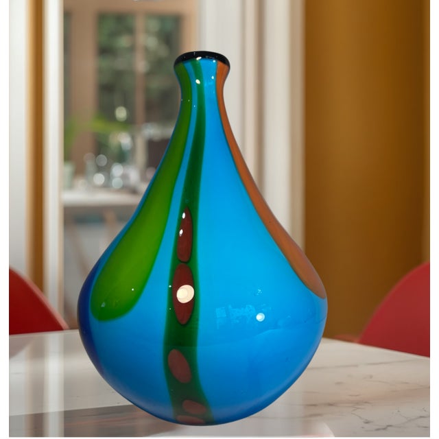 Late 20th Century 13+ In. Tall Murano Style Multicolor Tear Shaped Art Glass Vase For Sale - Image 5 of 16