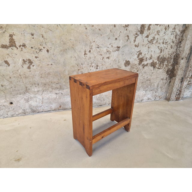 Brutalist Factory Stool in Pine For Sale - Image 4 of 7