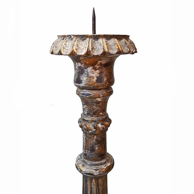 Hand-Carved Wood Candlestick From India, Mid-20th Century For Sale - Image 10 of 13
